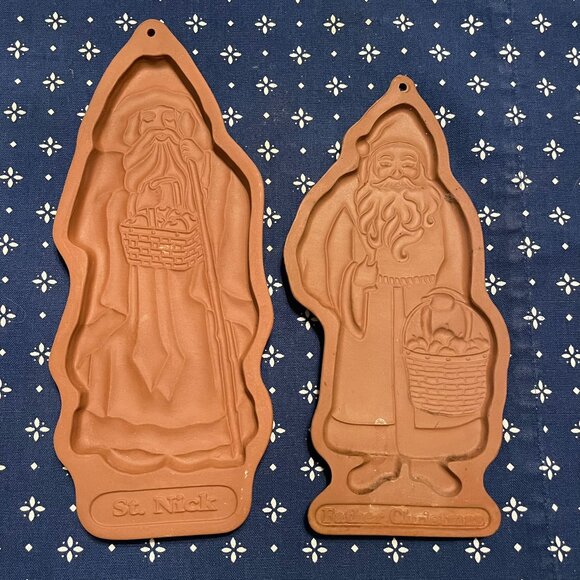 Set of 2 NEW Longaberger Santa Pottery Cookie Mold Vintage Redware - Picture 1 of 2
